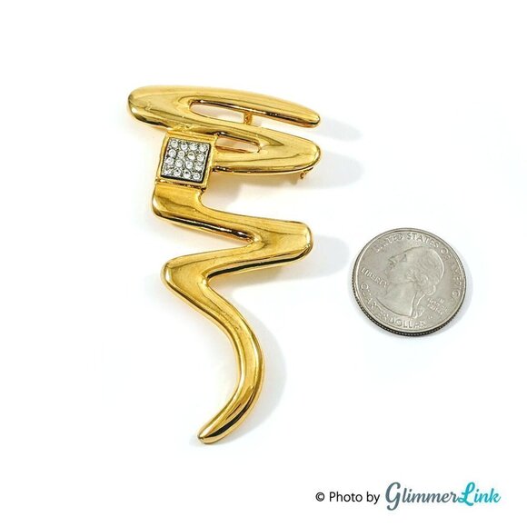Vintage Park Lane Modernist Gold Tone Zig Zag Ribbon Brooch & Pendant - Picture 3 of 6